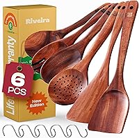 Vista 1 de Riveira - Juego de 6 cucharas de madera color marrón oscuro para cocinar - Elegantes elementos esenciales de cocina/Juego de utensilios de cocina
