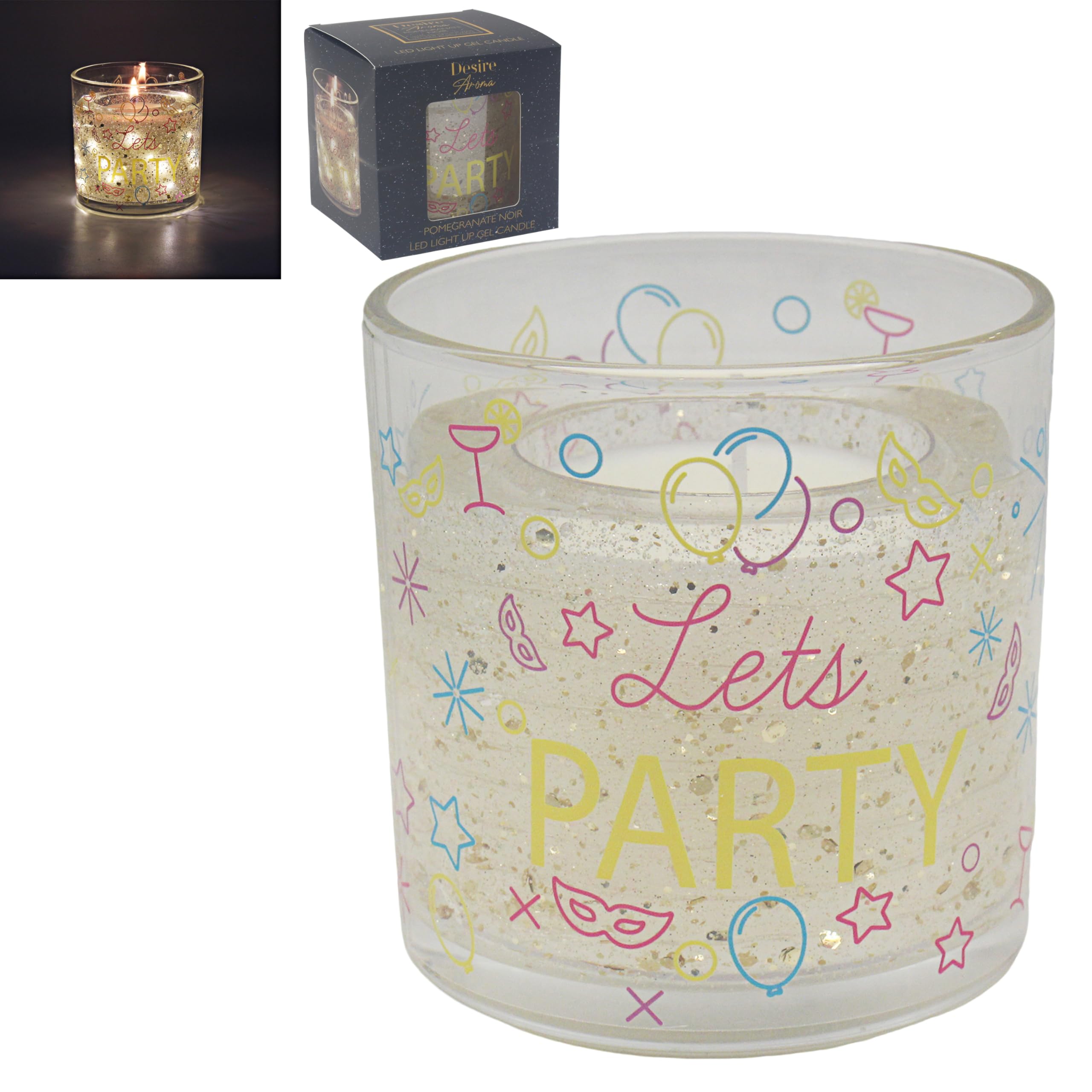 Lesser & Pavey Desire Aroma LED Gel Candle Let’s Party | Long Burning Decorative Scented Candle with LED Light | Festive Aromatherapy Home Fragrance Gift for Living Room, Bedroom & Office Décor
