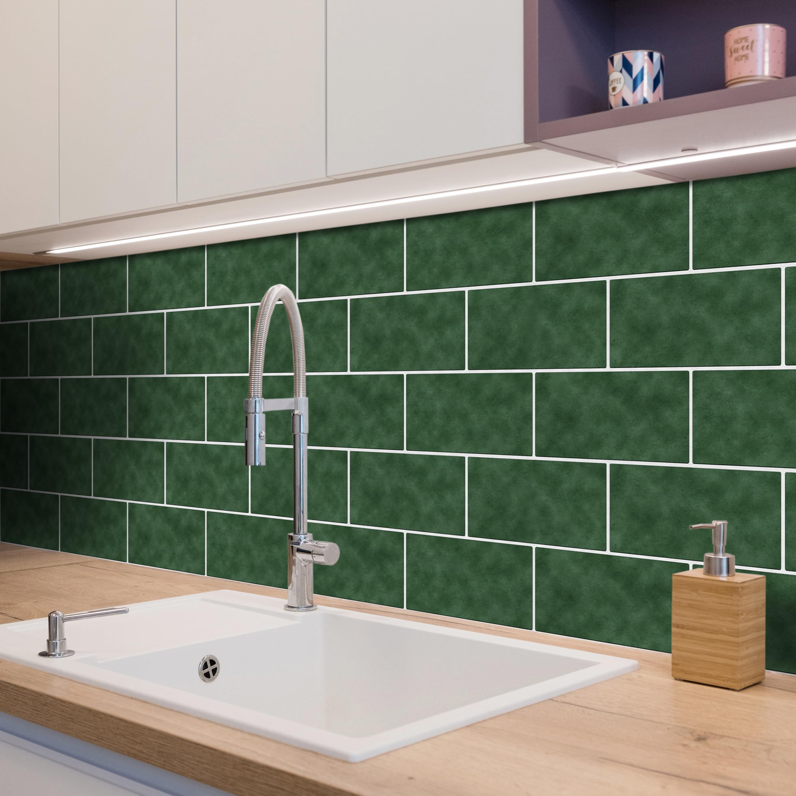 Alwayspon 24 adhesivos de vinilo para azulejos de pared, impermeables, autoadhesivos, de PVC, para pegar en azulejos, color verde oscuro
