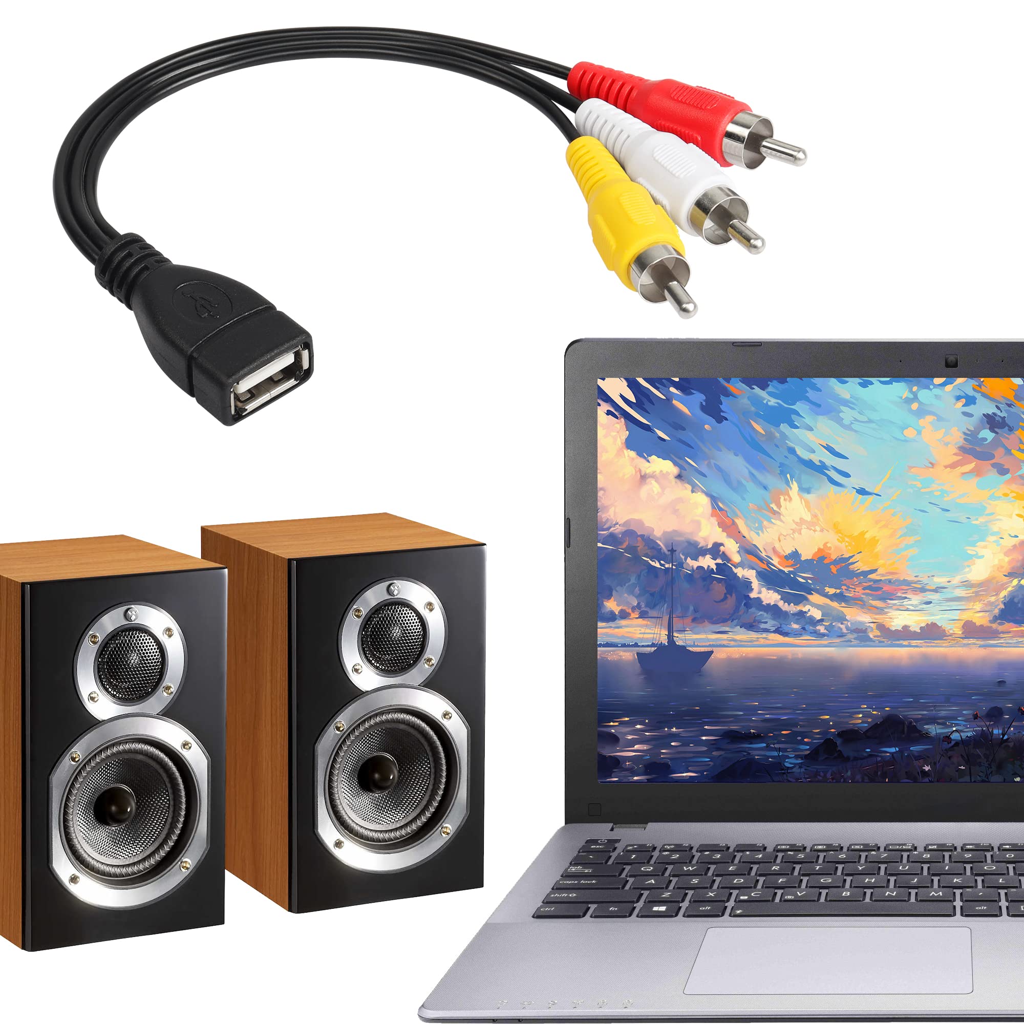 XMSJSIY Cavo USB a RCA USB A 2.0 a 3 RCA Jack Video Audio AV Composite Capture Card Splitter Cavo adattatore per TV/PC - 1.5m (USB Male to 3RCA Male