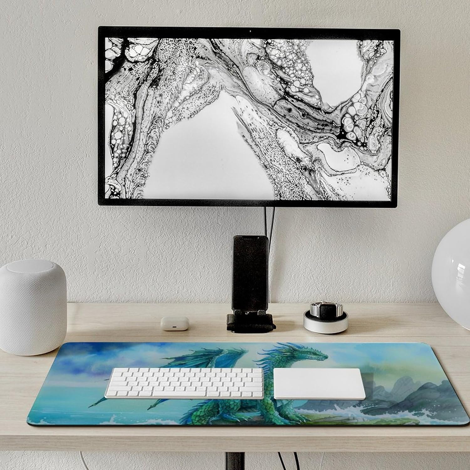 Fantasy Dragon Gaming Mouse Pad Large Ocean Great Waves Dragon Mousepad Watercolor Style Dragon Desk Mat Extended Keyboard Computer Pad Office Desk Organizers 35.4 x 15.7 Inch