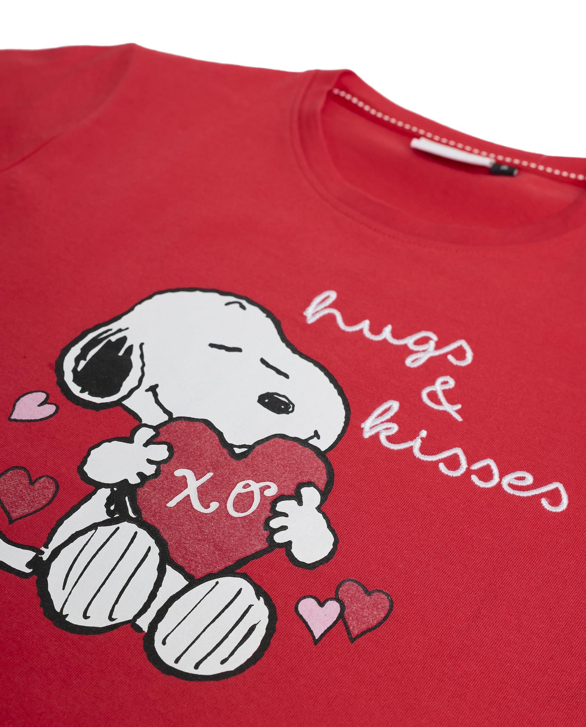PEANUTS Pijama niña Manga Larga in my Heart en algodón, Cuello Redondo y Camiseta con Detalles Bordados, pantalón Largo Cinturilla Ajustable y Bolsillos, Conjunto para Dormir