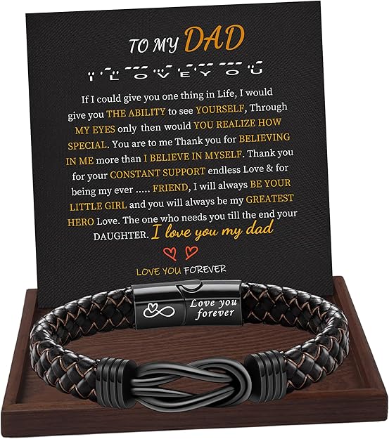 I Love You Gifts for Him Leather Bracelet for Men Knot Infinity Bracelets Valentines Day Gift for Husband Boyfriend Dad Son Grandson Anniversary Birthday Jewelry Graduation Gifts for Him 2024