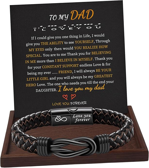 I Love You Gifts for Him Leather Bracelet for Men Knot Infinity Bracelets Valentines Day Gift for Husband Boyfriend Dad Son Grandson Anniversary Birthday Jewelry Graduation Gifts for Him 2024