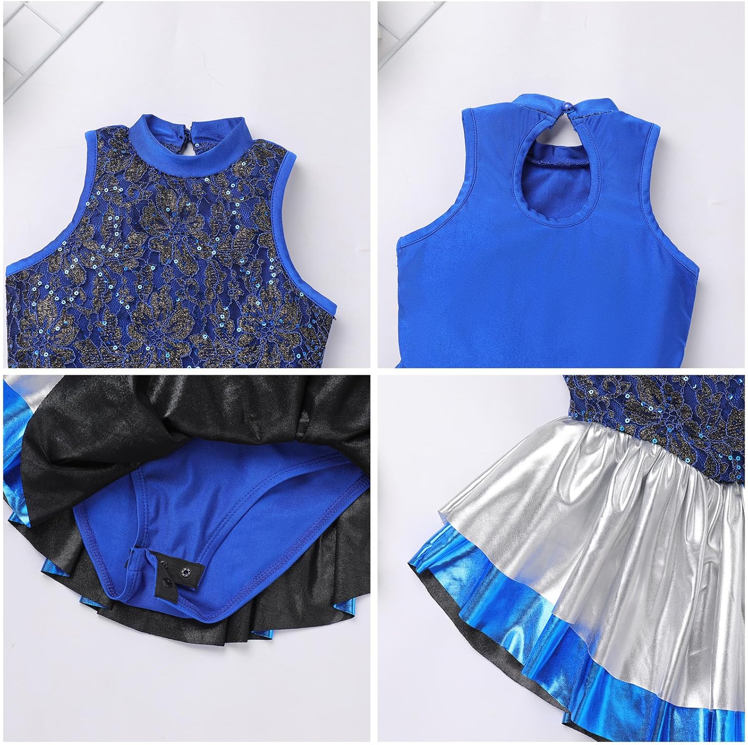 AFAVOM Girls Sequin Dance Costume Sparkle Hip Hop Jazz Dance Dress with Gloves Outfit Shiny Metallic Performance Dancewear