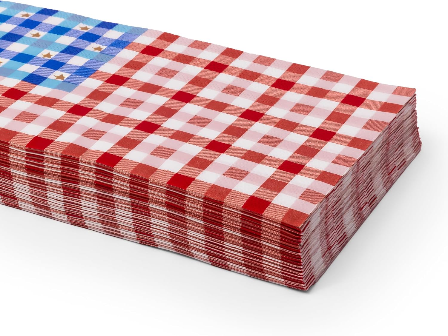 Bonjour Fête American Flag Gingham Paper Party Guest Towels | Premium Party Supplies, Gold Foil | 4th of July, Independence Day, Summer Parties, Patriotic Tablescapes | Pack of 20, 4.25" x 7.75"