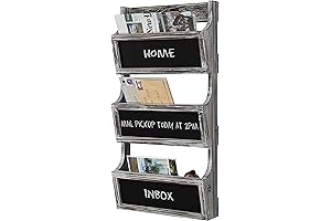 MyGift Wall Mounted Torched Solid Wood 3-Bin Mail & Magazine Holder (Black)