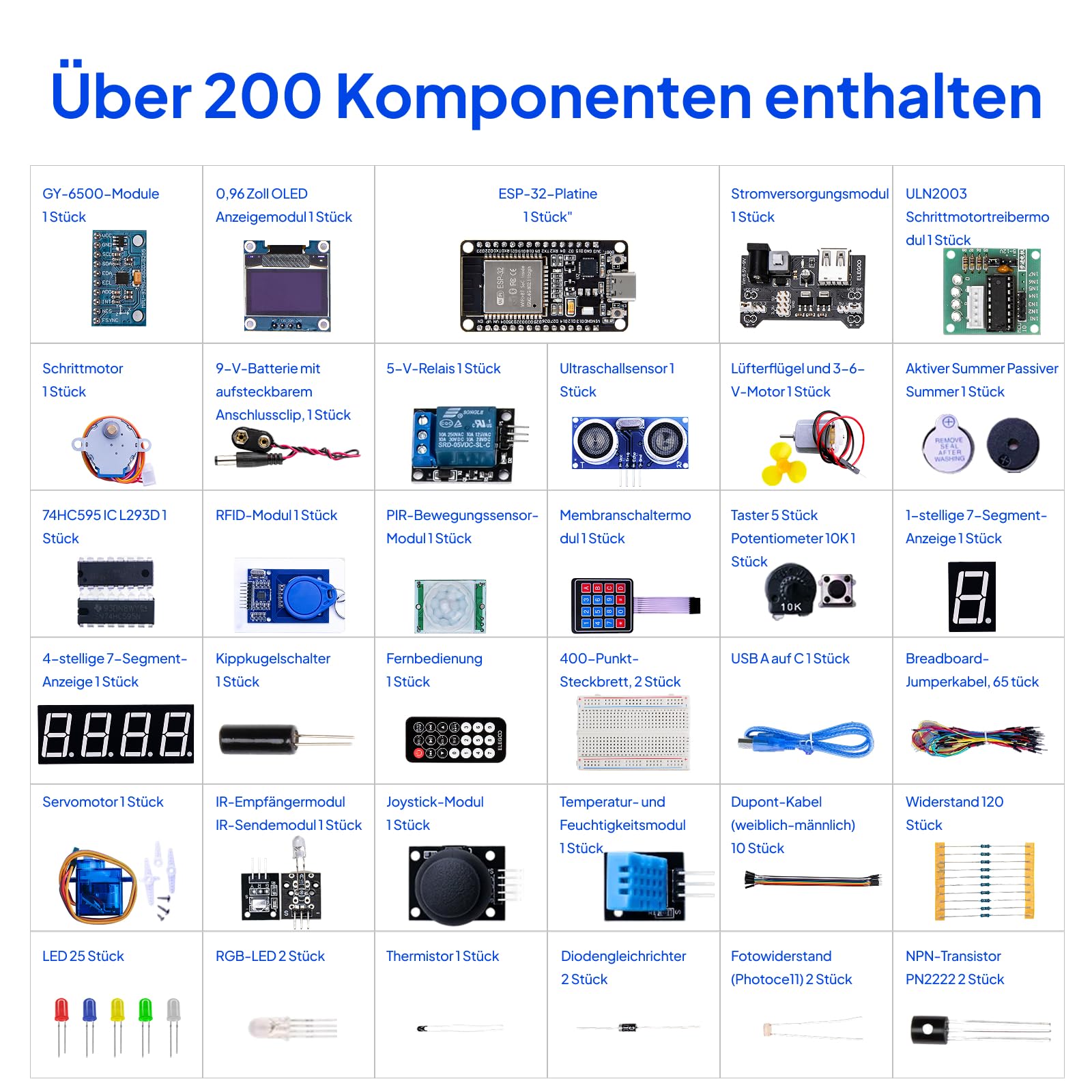 ELEGOO ESP-32 Super Starter Kit mit Tutorial und Entwicklungsboard USB-C Dual-Core-Mikrocontroller Unterstützung AP/STA/AP+STA, CP2102 Chip kompatibel mit Arduino IDE