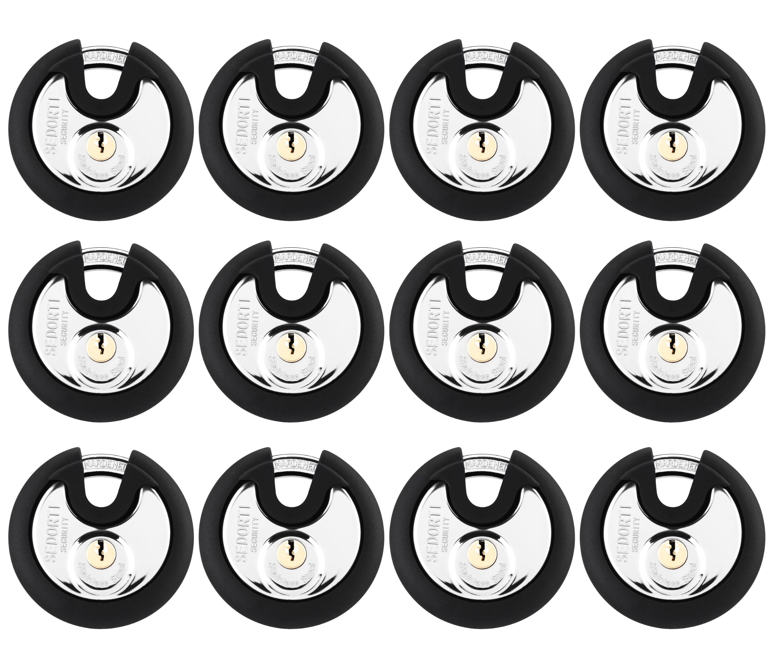 SEDORTI 12-Pack Covered Keyed Alike Stainless Steel Disc Padlocks