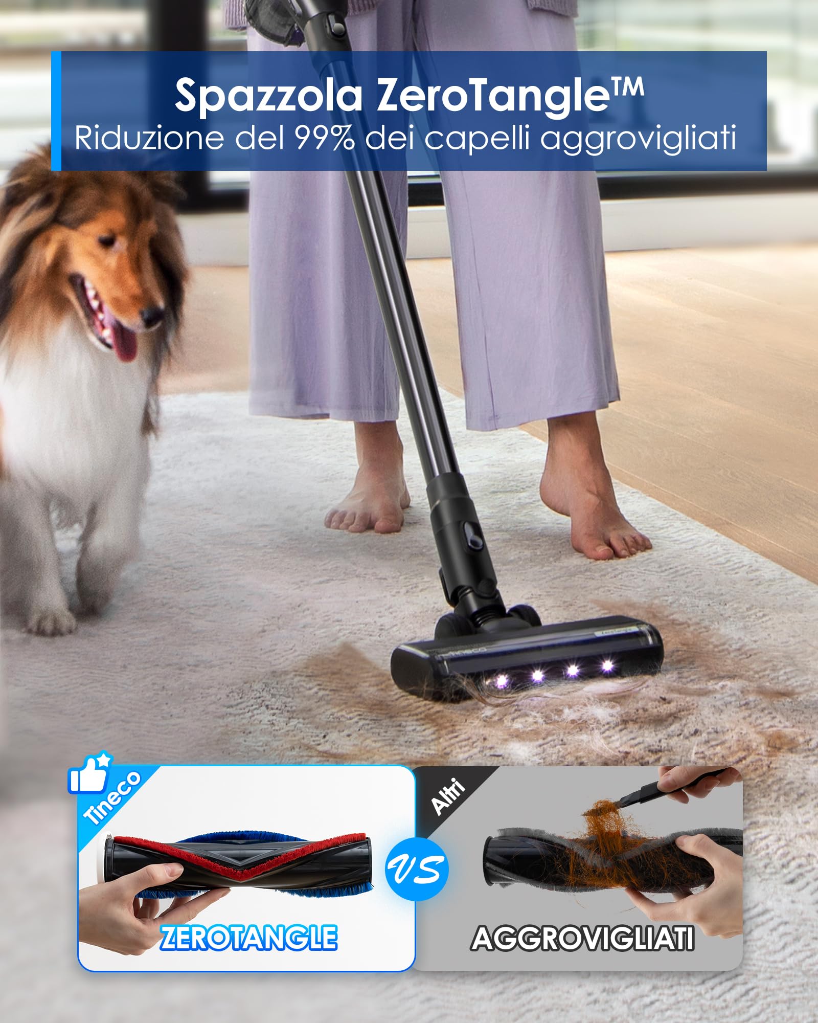 Tineco PURE ONE Station Pet aspirapolvere a bastone senza filo, stazione con autopulizia, spazzola ZeroTangle, leggero, aspirapolvere portatile