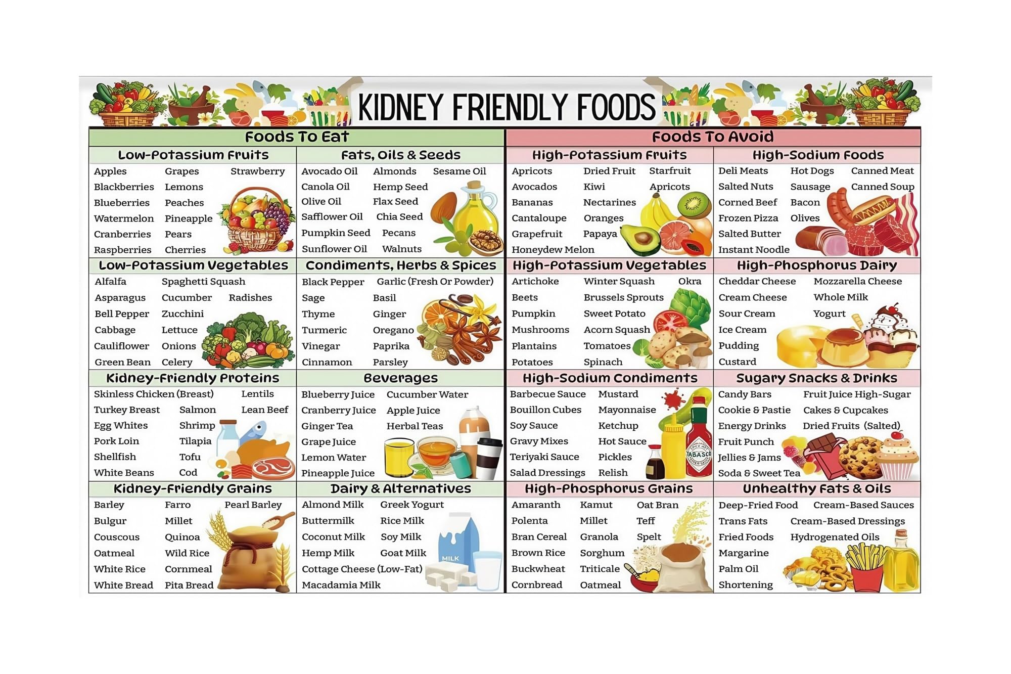 LLBOGRGGN Nutritional Values Food Chart Healthy Eating Guide Wall-Art Print with Potassium Content Kitchen(Unframed,08x12inch(20x30cm))