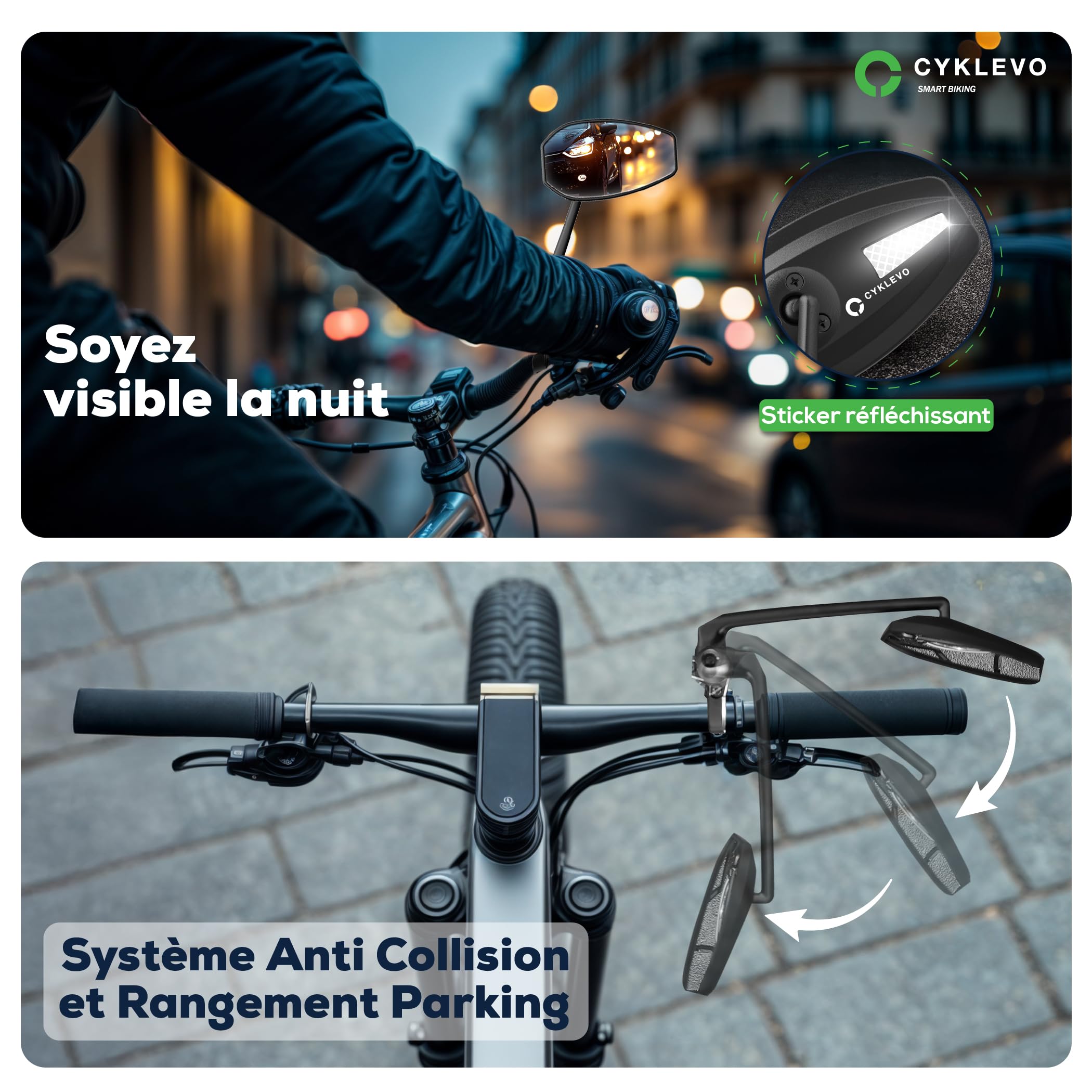 Lot 2 Rétroviseurs Vélo Universels – Gauche + Droit – Vision Large & Stable – Miroirs Antichoc Pivotants 360° – VTT VAE VTC Trottinette