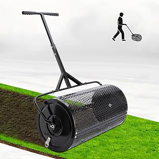 Compost Spreader 24 Inch Peat Moss Spreader with Installation Support, Powder-Coated Metal Mesh Roller Spreader for Top Soil, Lawn Care, Garden Spreading, Top Dressing & Mulch - Manure Spreader