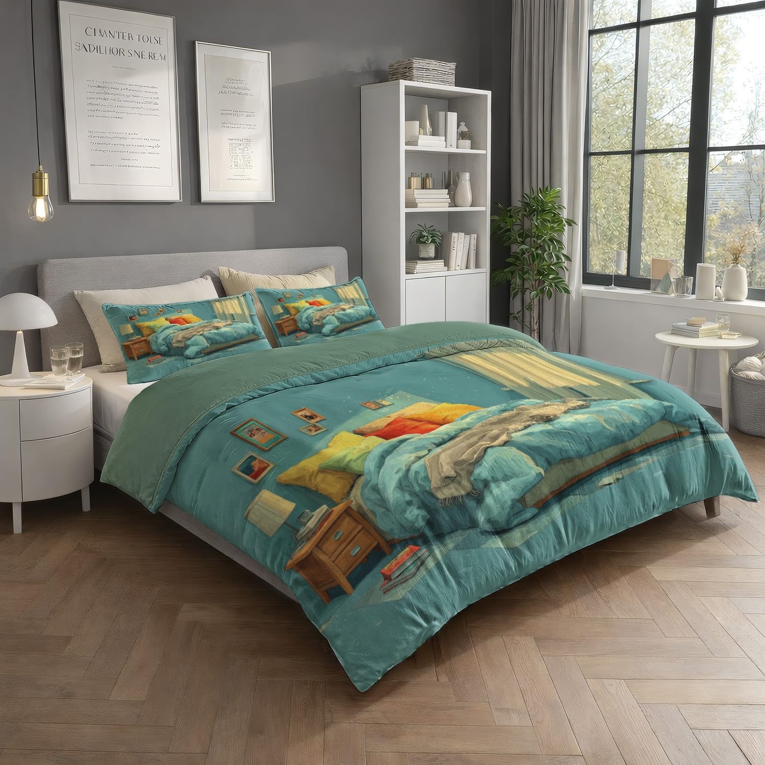 Generic Zestaw poszewek na kołdrę, motyw kreskówkowy, dekoracja domu, 229 x 221 cm, cyjan minimalistyczny zestaw 3-częściowy zestaw, miękka poszewka na kołdrę z mikrofibry dla dzieci dorosłych