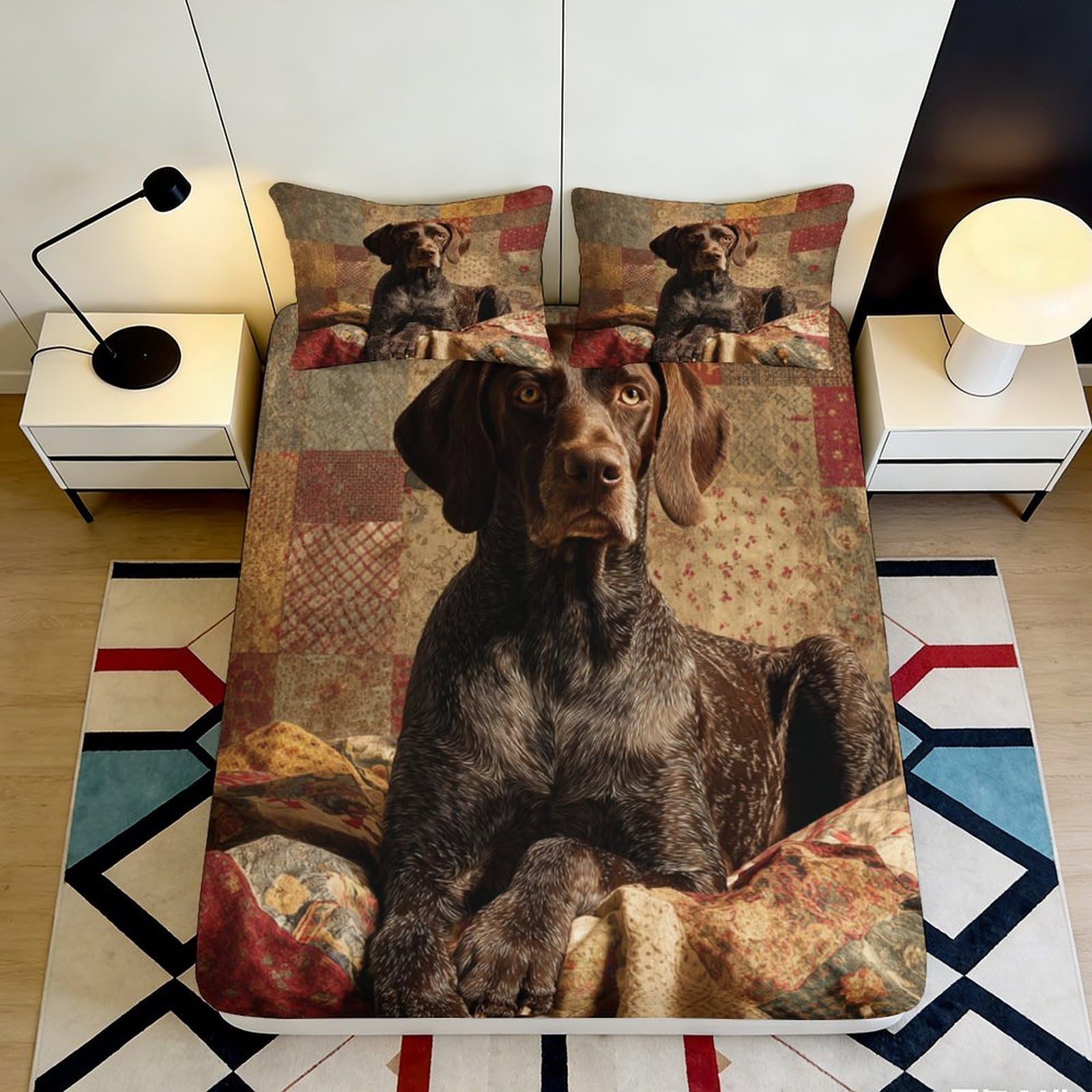 3D Printed Doberman Fitted Sheet Microfiber Non-Slip Deep Pocket Bedroom Bedding Doberman Mattress Fitted Cover Washable for Home Dorm 140x200x25cm