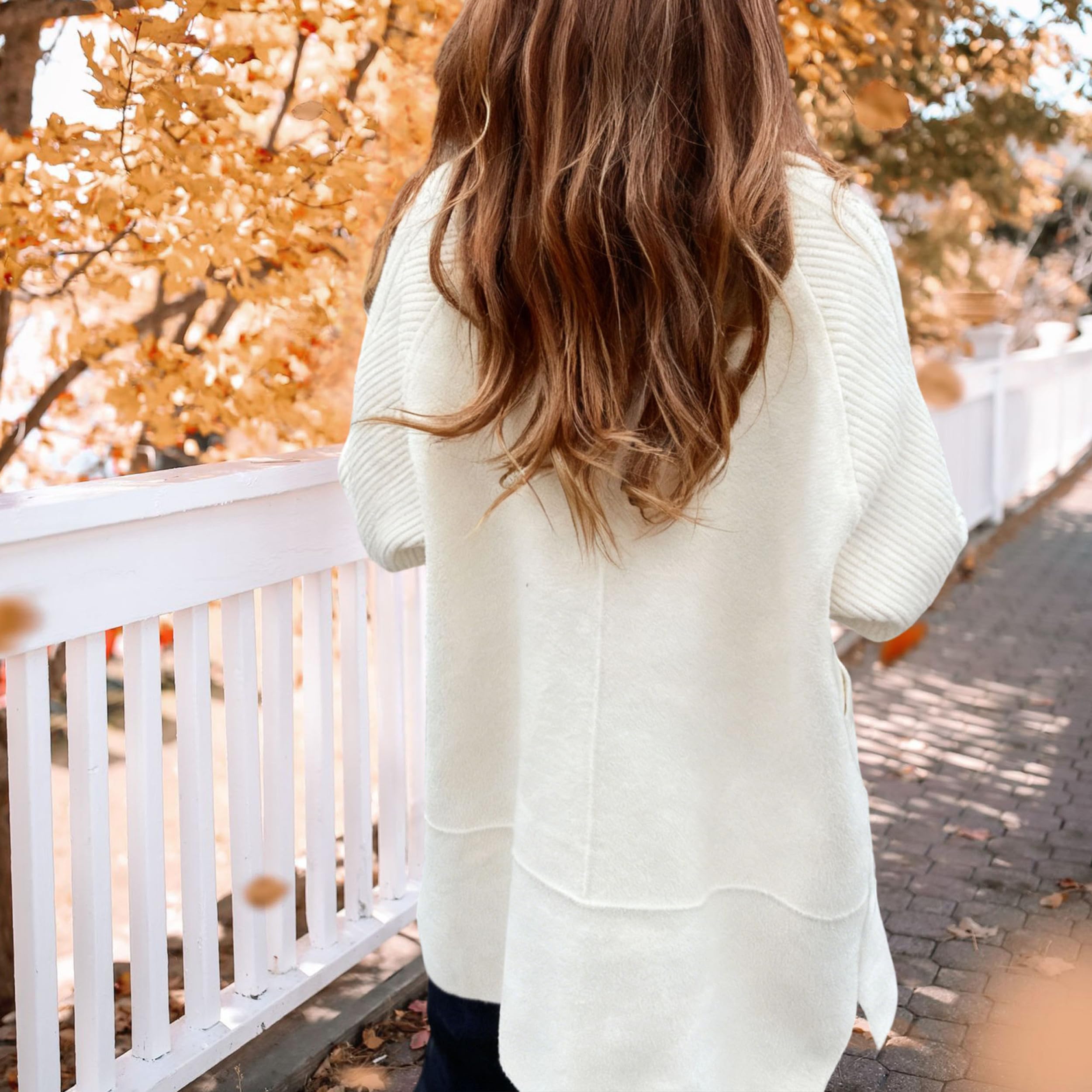 Cappotto invernale casual da donna in maglia, doppiopetto, con revers a lancia, vestibilità comoda