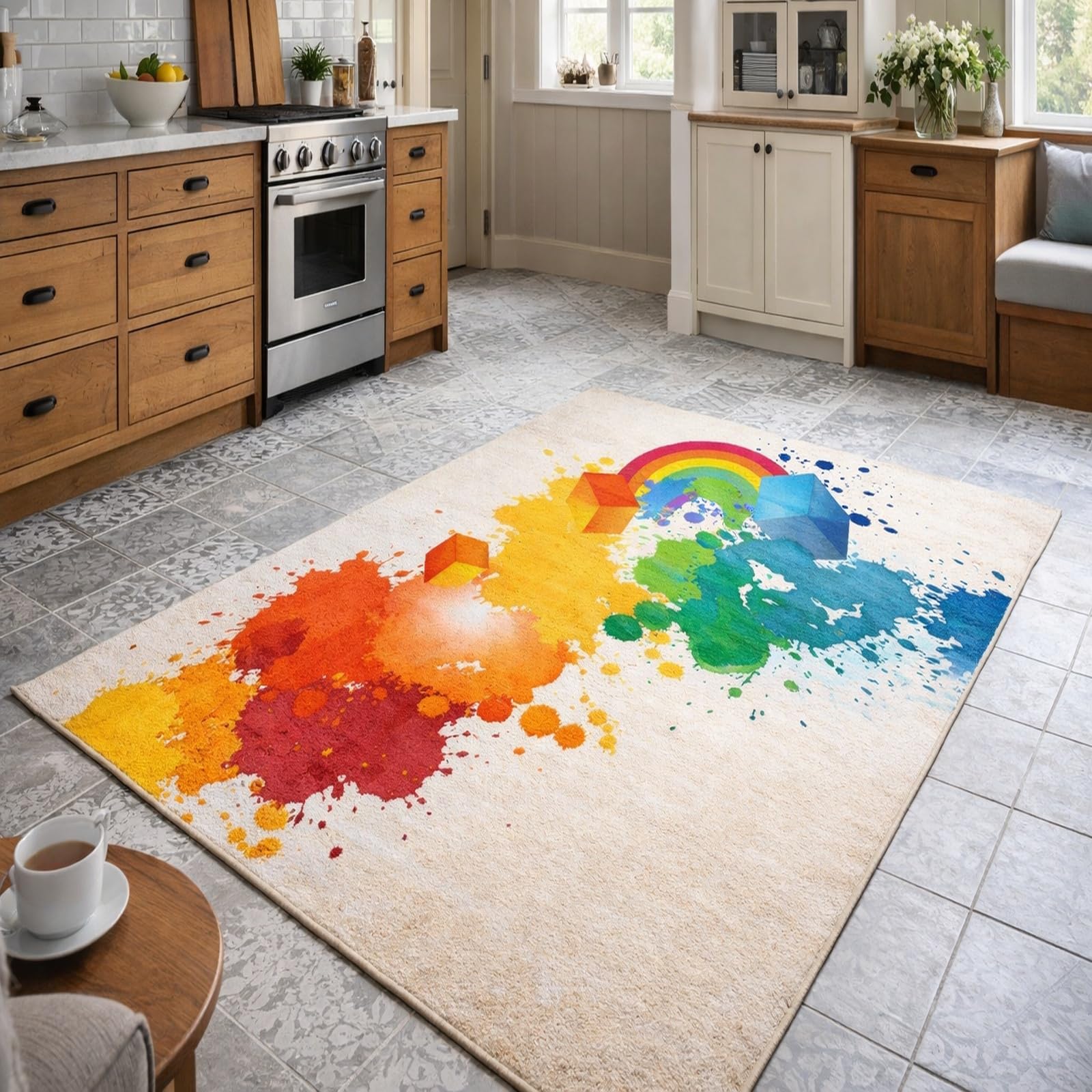 Tapis de salon multicolore à poils courts pour une ambiance chaleureuse