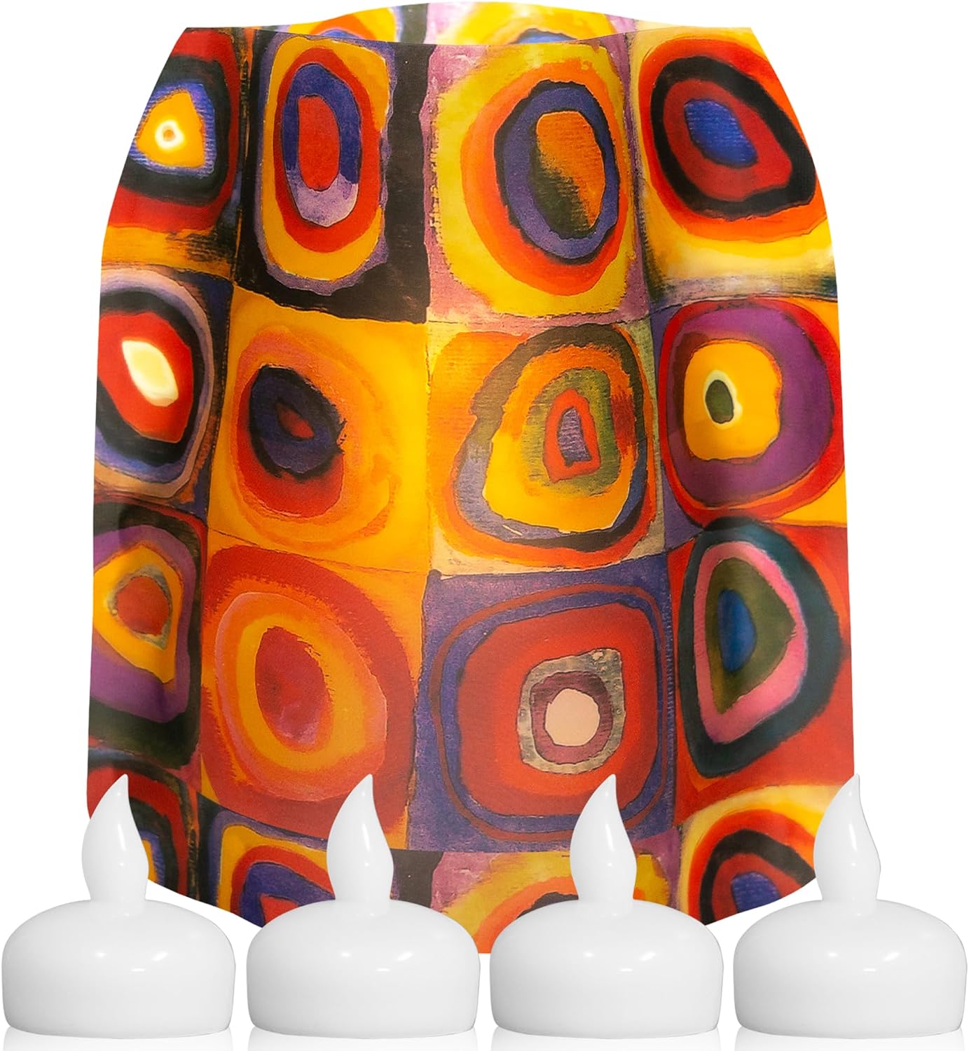 MODGY Luminary Lanterns Candle Holder Decorative Indoor Outdoor Decor, Lanterns for Wedding Centerpiece Decoration Outside Patio 4-Pack, with Flameless Floating LED Candles Kandinsky Circles