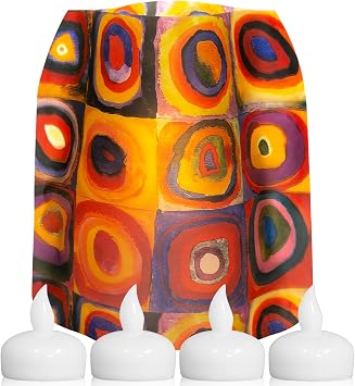 MODGY Luminary Lanterns Candle Holder Decorative Indoor Outdoor Decor, Lanterns for Wedding Centerpiece Decoration Outside Patio 4-Pack, with Flameless Floating LED Candles Kandinsky Circles