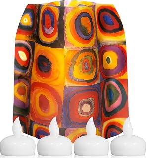 MODGY Luminary Lanterns Candle Holder Decorative Indoor Outdoor Decor, Lanterns for Wedding Centerpiece Decoration Outside Patio 4-Pack, with Flameless Floating LED Candles Kandinsky Circles