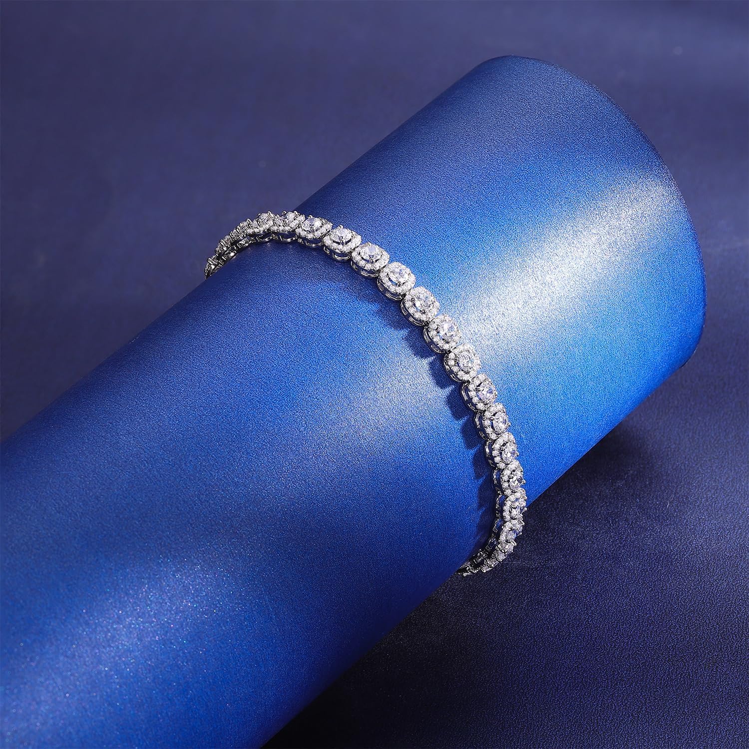 Gemsme Halo Square Tennis Bracelet for Women,18K White Gold Plated 3mm Round Cubic Zirconia Bracelets for Women - Image 4