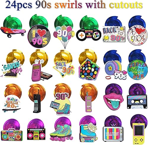 Miniatura 3 de 30 piezas de decoraciones de fiesta de los 90 remolinos colgantes para adultos de regreso a los años 90, decoración de fiesta de cumpleaños temática