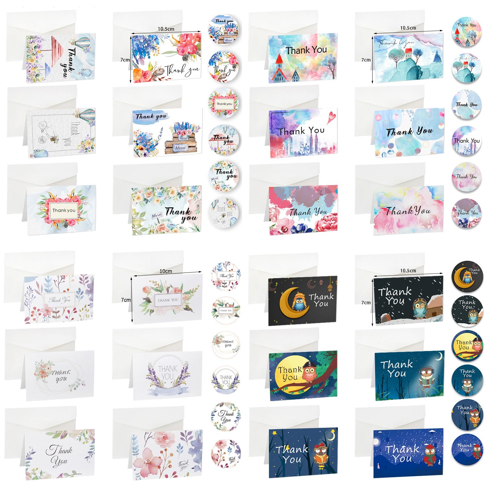 24 Packs Thank You Cards & Envelopes & Stickers, Cute Lovely Small Size 4"x 3" Thank You Thanks CardsThanksgiving Unique Pattern Greeting Cards Thanks 1X24