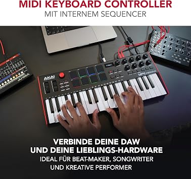 Akai Professional MPK Mini Plus - وحدة تحكم لوحة مفاتيح USB MIDI مكونة من 37 مفتاحًا مع 8 لوحات MPC وجهاز تسلسل MIDI / CV / بوابة I / O وبرنامج إنتاج الموسيقى وحزمة صوت الآلات الأصلية