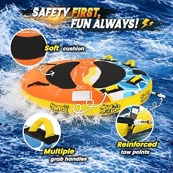 Heavy-Duty Towable Tube for Boating, Boat Tubes with Nylon Cover, Inflatable Water Sport Towables with Front Back Tow Points, Super Round Design