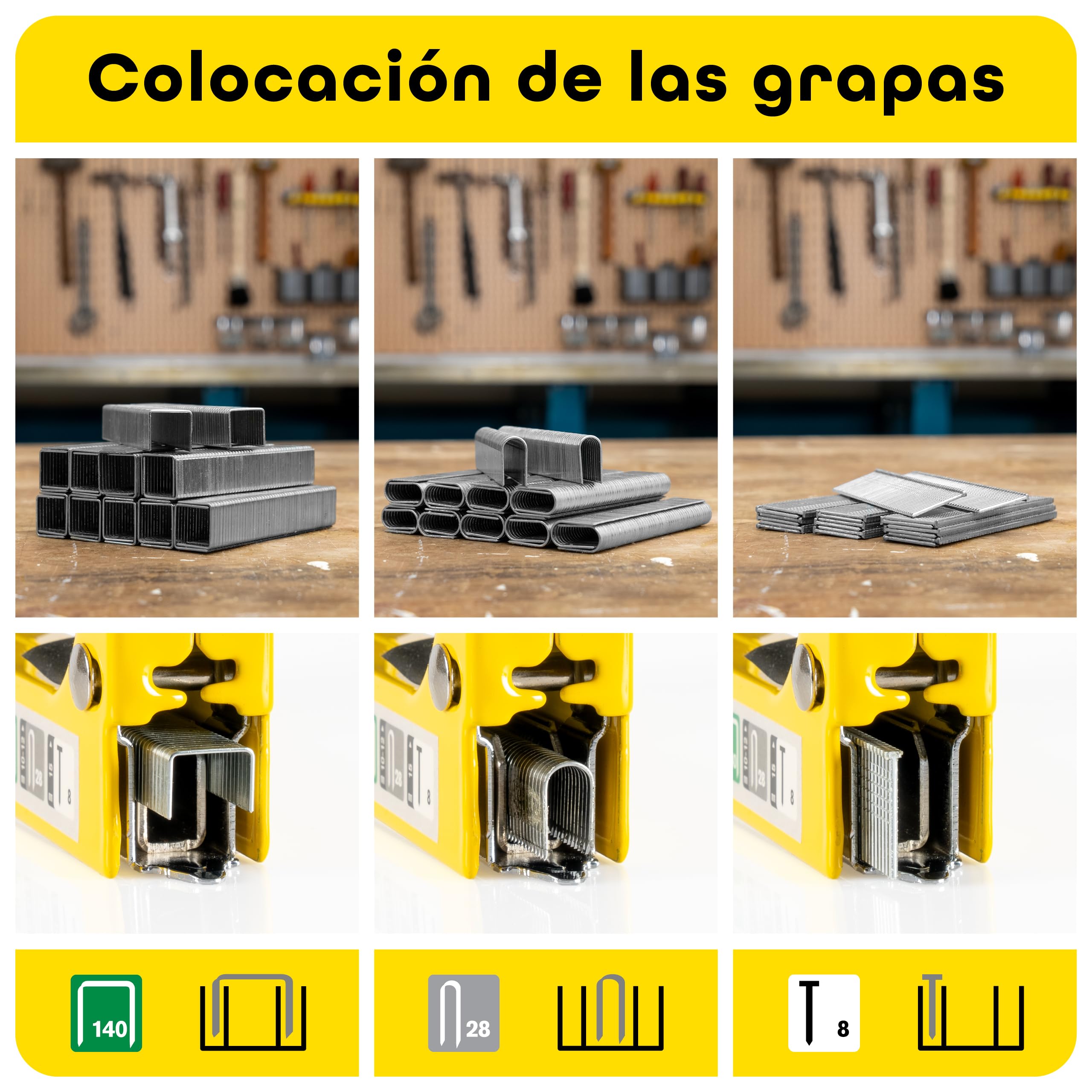 Rapid NUNU Grapadora Manual 3 en 1 para Madera con 3.000 Grapas y clavos. Grapadora Profesional para Tapicería, Paredes, Moquetas y Fijación de Cables, Potencia Ajustable, Diseño Ergonómico