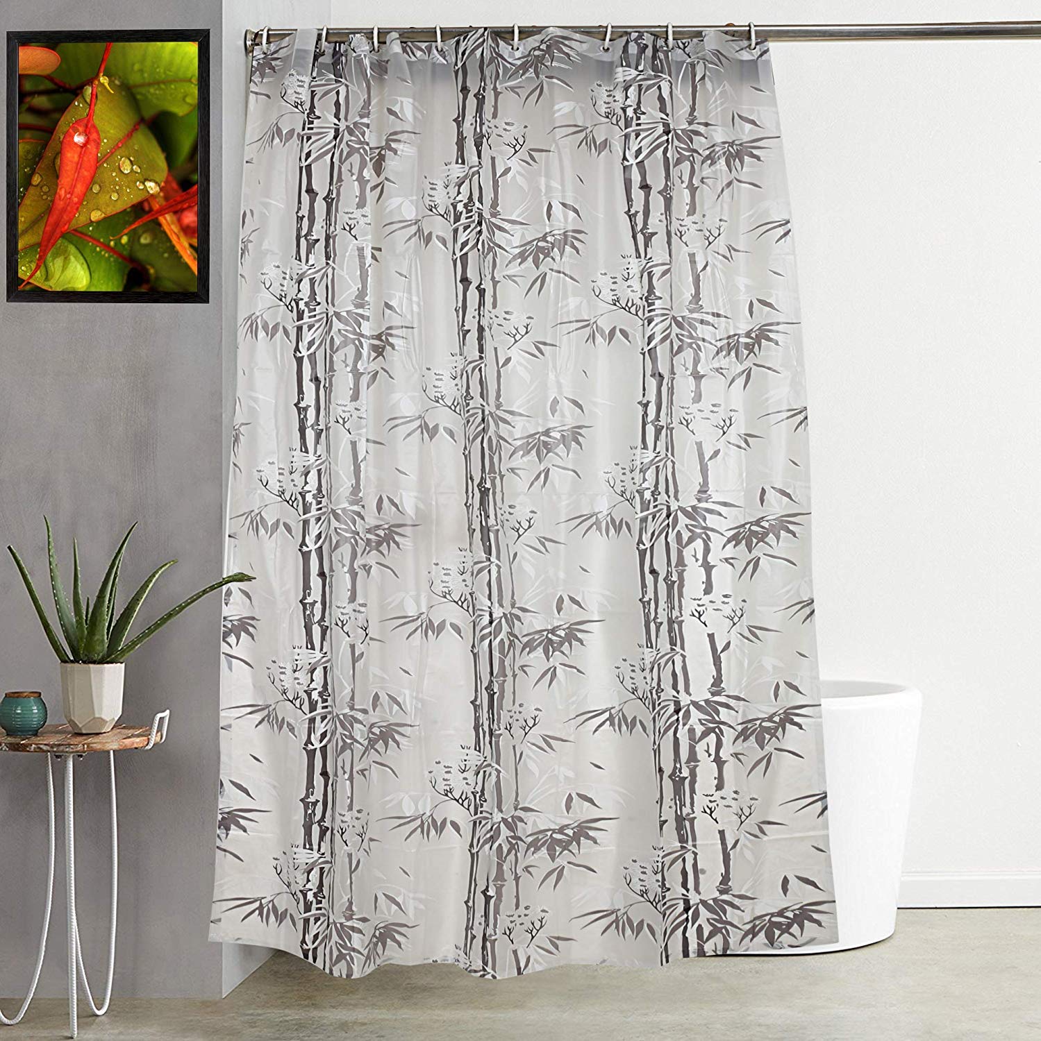 Kuber Industries Bamboo Shower Curtain - Waterproof & Grey -3
