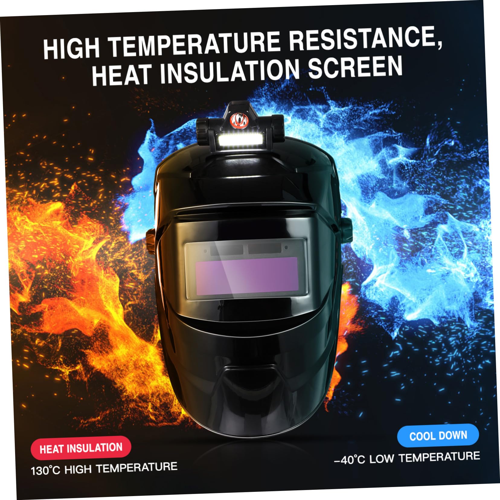 Cagoule de Soudage Réglage de Serrage Ajustable à Assombrissement Automatique Protection Lumière Grosse Vitre en PP pour Divers Travaux de Soudure en Intérieur et Extérieur