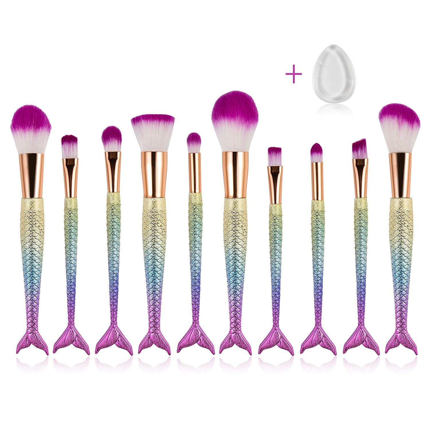 Makeup Brushes,10Pcs Fantasy Mermaid Makeup Brush Set Foundation Eyebrow Concealer Cosmetic Eyeshadow Brushes Kits with Silicone Makeup Sponge (Fantasy Purple)