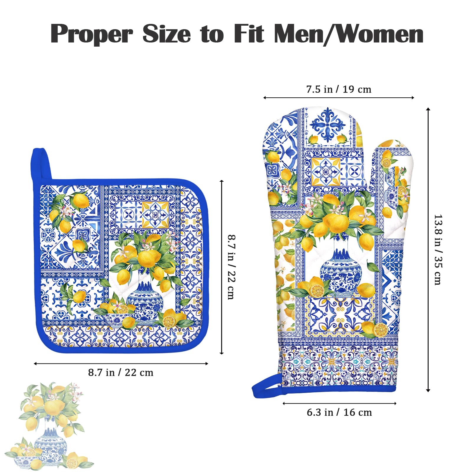 Arquiel Yellow Lemon Oven Mitts and Pot Holders -100% Cotton - Image 4