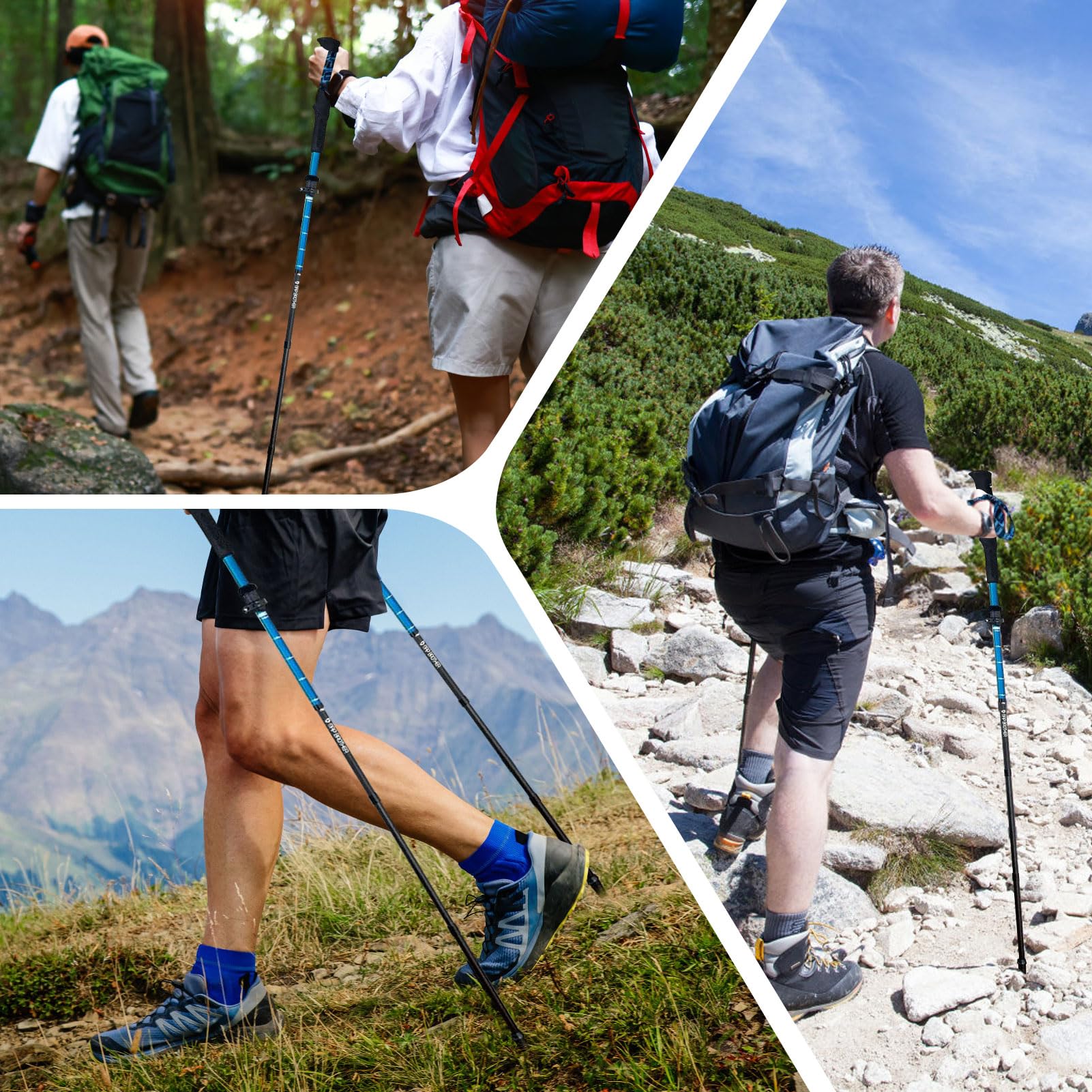Pilipane Wanderstöcke Carbon, Trekkingstöcke Aus Kohlefaser, Schnellverschluss Gehstock, Ultraleicht Stoßdämpfend Zusammenklappbare Gehstöcke für Zum Wandern Camping