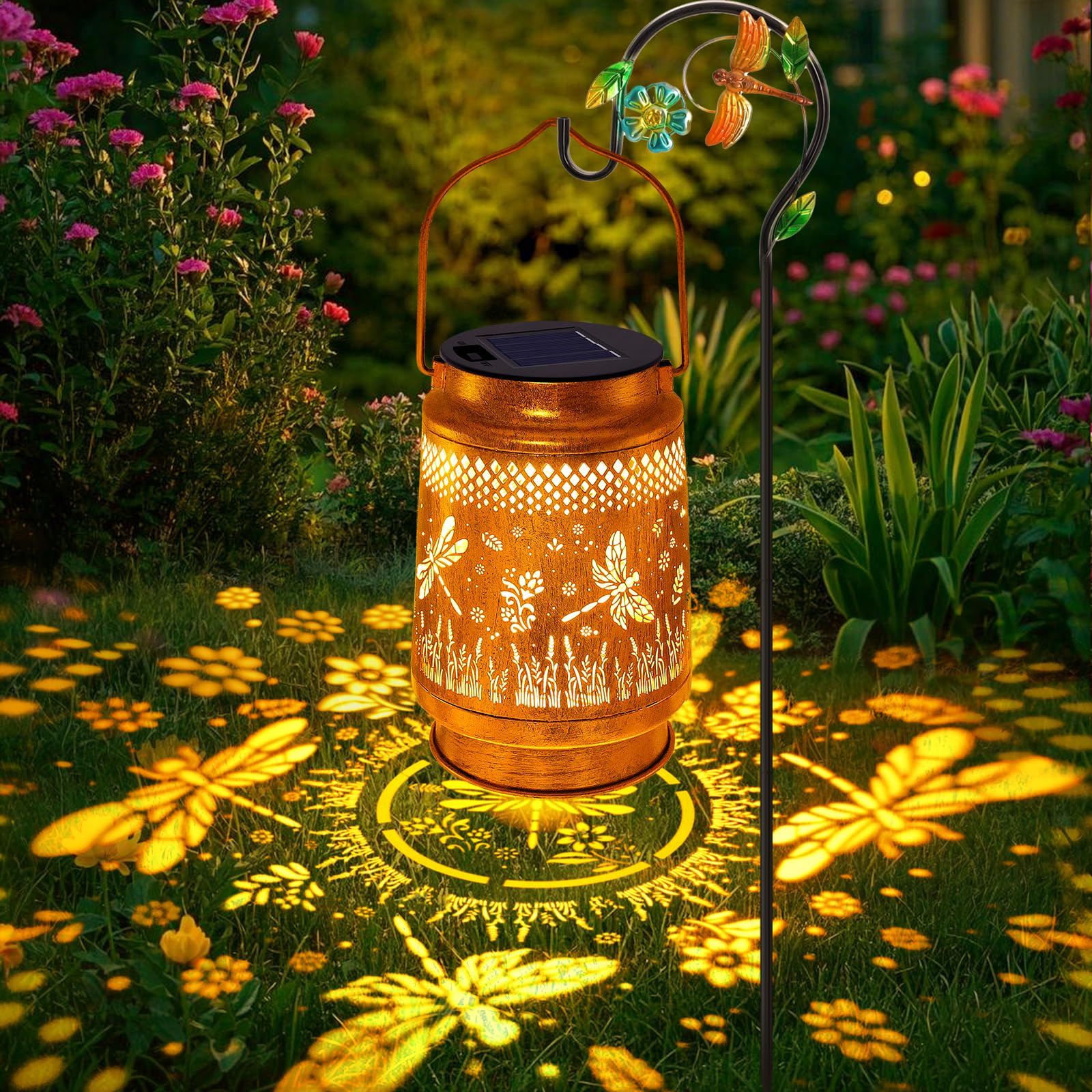 Garden Patio Lighting Solar Lanterns Outdoor Hanging Lights - Metal  Dragonfly Decor Waterproof LED Outdoor Hanging Solar Lantern Lights  Waterproof LED, image size:1600x1600