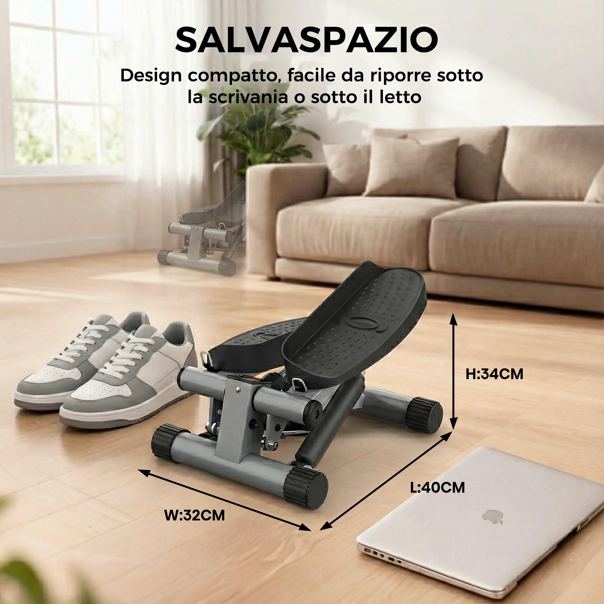 Niceday Mini stepper per la casa | Up-Down Stepper con Power Ropes | Home Trainer con display LCD | 2 in 1 dispositivo di allenamento fino a 100 kg | Allenatore per gambe e braccia, Home Fitness