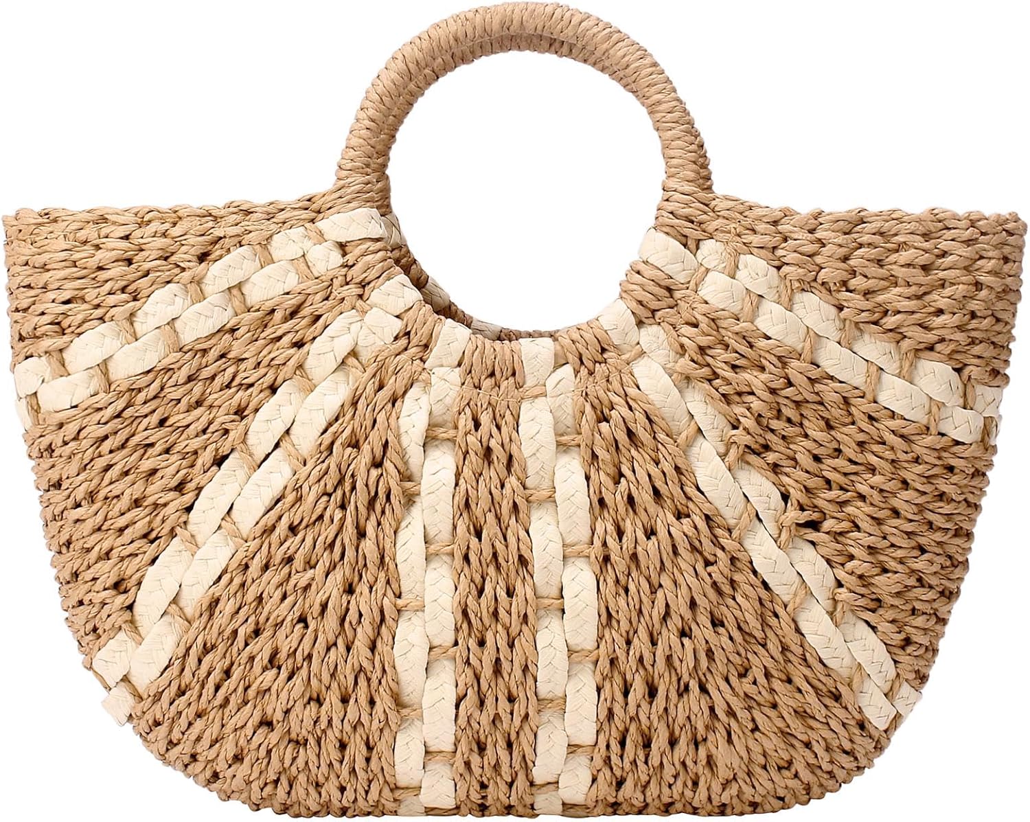 YYW Straw Bags for Women,Hand-woven Straw Large Bag Round Handle Ring Tote Retro Summer Beach Rattan bag