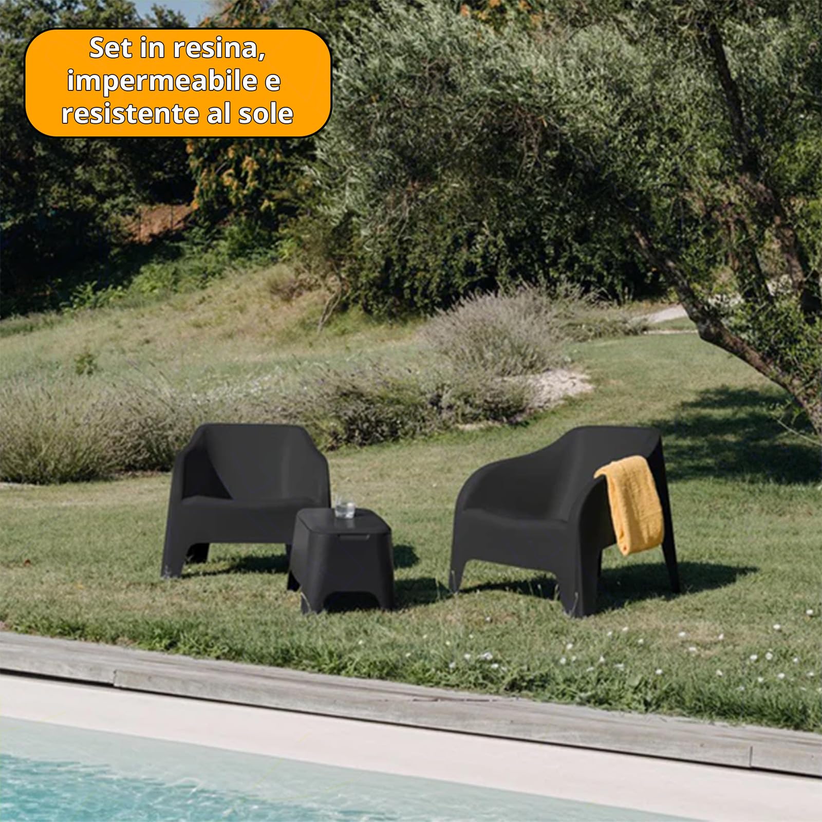 Sicignano | Poltrona con Braccioli da Giardino, in Resina, 79x76.5x70h cm - Impermeabile, Compatta, Facile da Pulire, Arredo Esterno Giardino Terrazzo, Made in Italy (1 Poltrona Antracite)