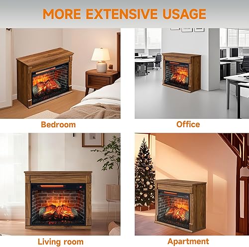 Miniatura 9 de Chimenea eléctrica de 28 pulgadas con chimenea, chimeneas independientes con llama realista y troncos, control remoto, temporizador, brillo