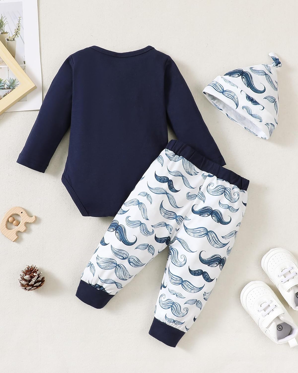 Baby Boy Clothes Infant Newborn Fall Winter Outfits Long Sleeve Letter Print Romper + Hat + Pants Set - Image 2