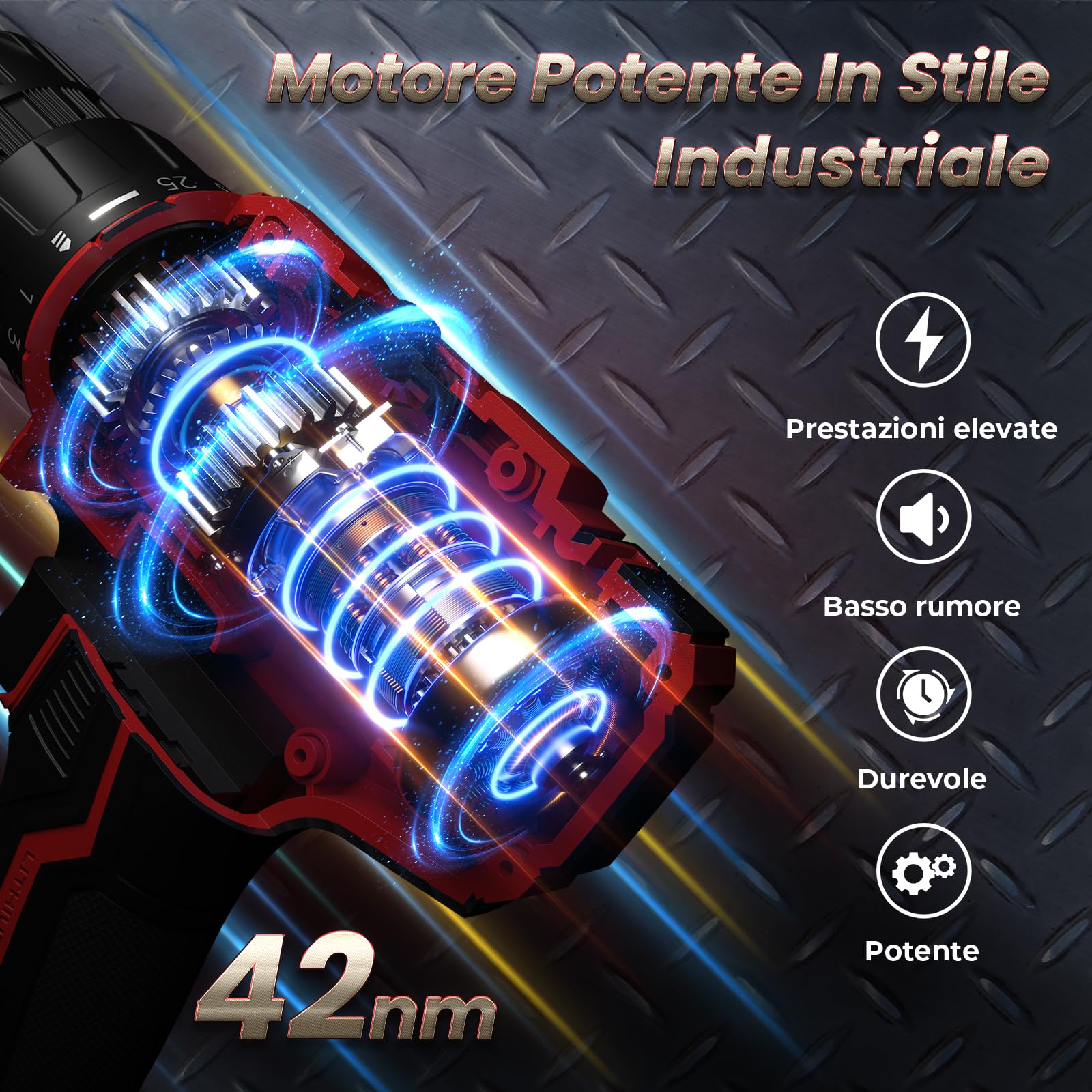Trapano Avvitatore Batteria con 2 Batterie, 20V Avvitatore a Batteria Max 42Nm, 2 Velocità Trapano a Batterie LED, Compatibile con Batterie Makita, 25+1 Coppia, Mandrino 10mm, per Riparazioni e DIY