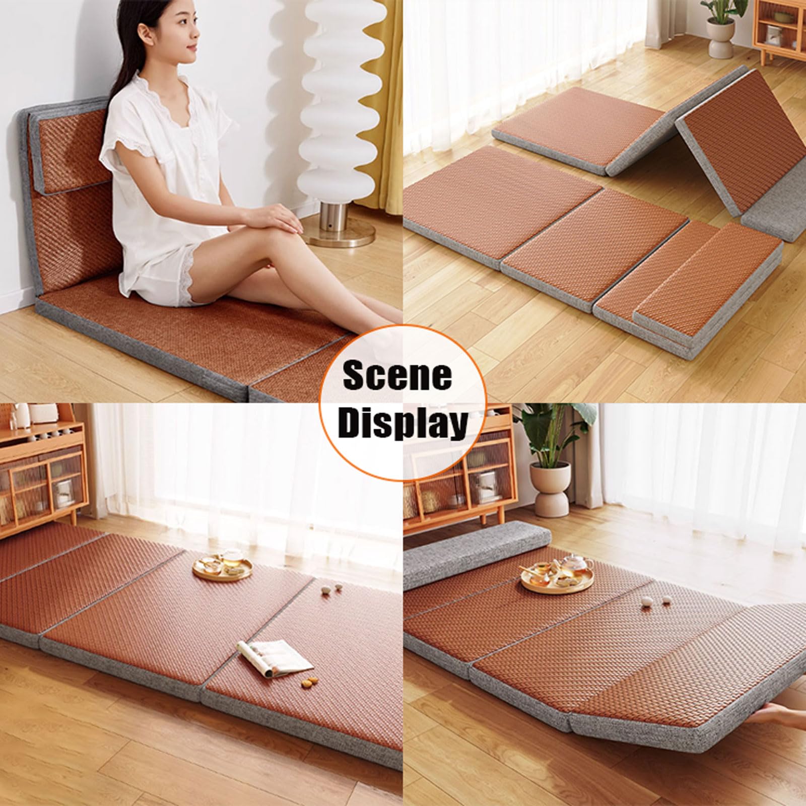 Tappetino giapponese pieghevole, traspirante, antiscivolo, per soggiorno, sala giochi e meditazione, versatile per gattonare e dormire, design ecologico in rattan