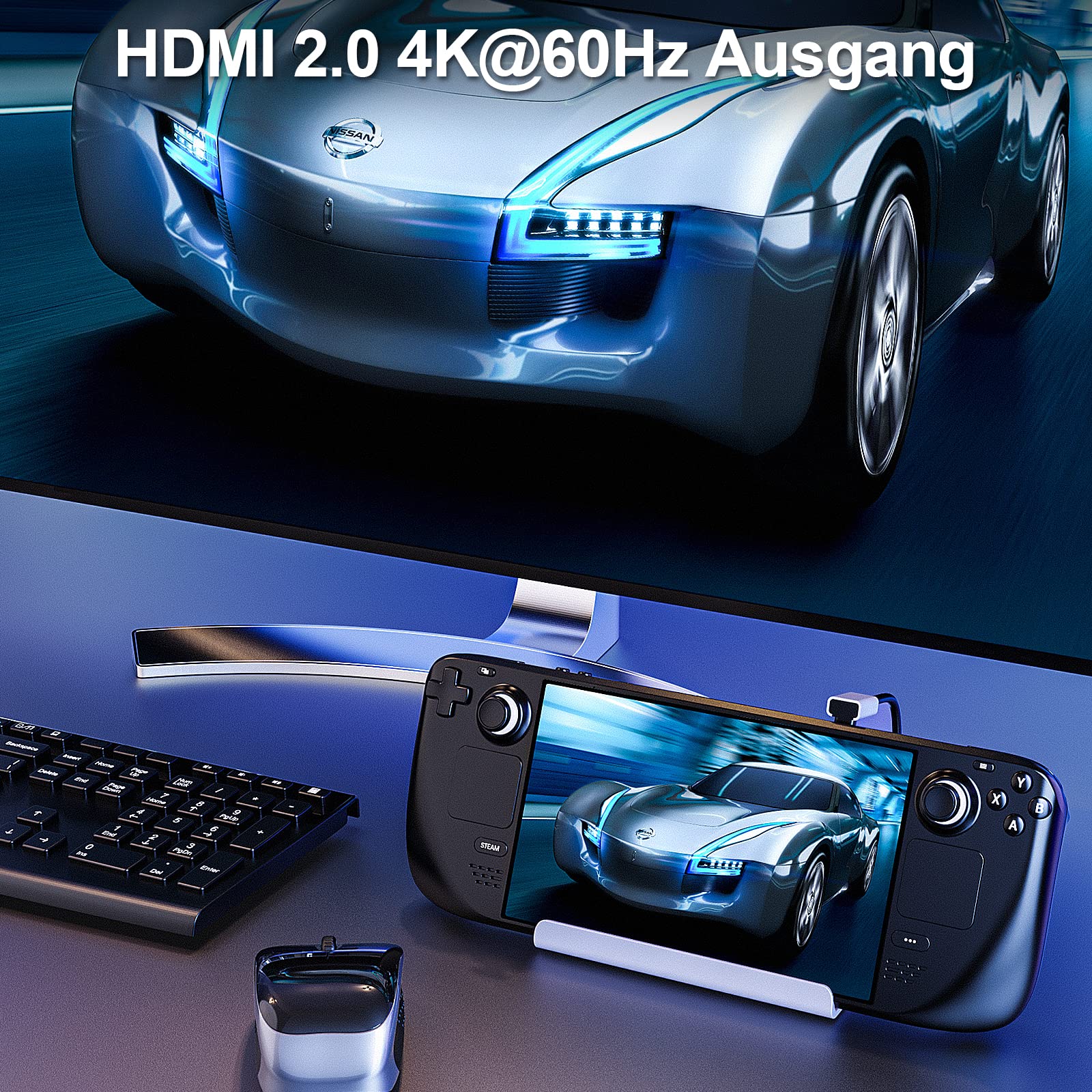 Stacja dockingu Steam Deck 7 w 1 ROG Ally z 2 TB M.2, HDMI 2.0 4K 60 Hz, 1000 Mbps Ethernet, 2 porty USB 3.0 i 100 W PD, kompatybilna z ASUS ROG, Lenovo Legion Go, MSI