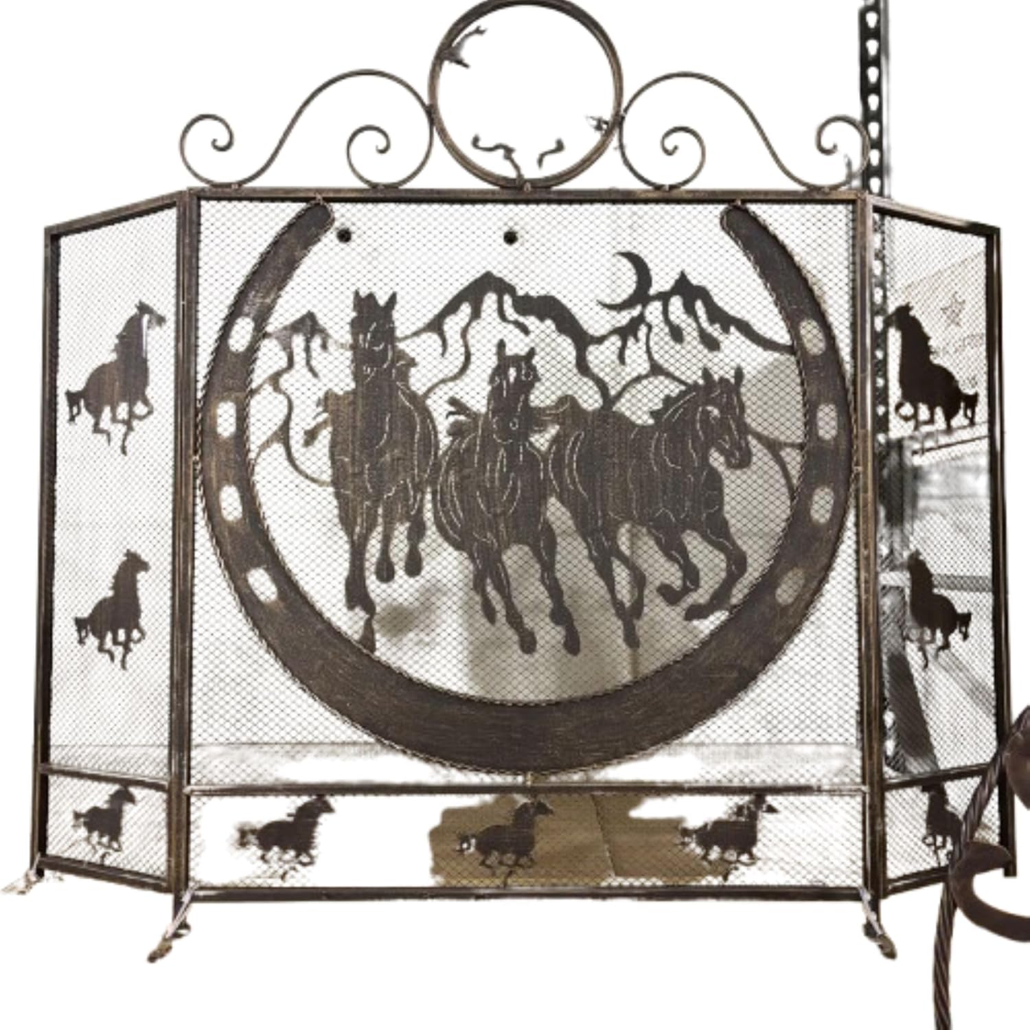 SI_XL3116 Running Horse Fireplace Screen Metal mesh Art Western Home Decor Ranch Farmhouse Country Decor Universal fit Any fire Place Size 40" X 33.5" by E G I F T H O M E