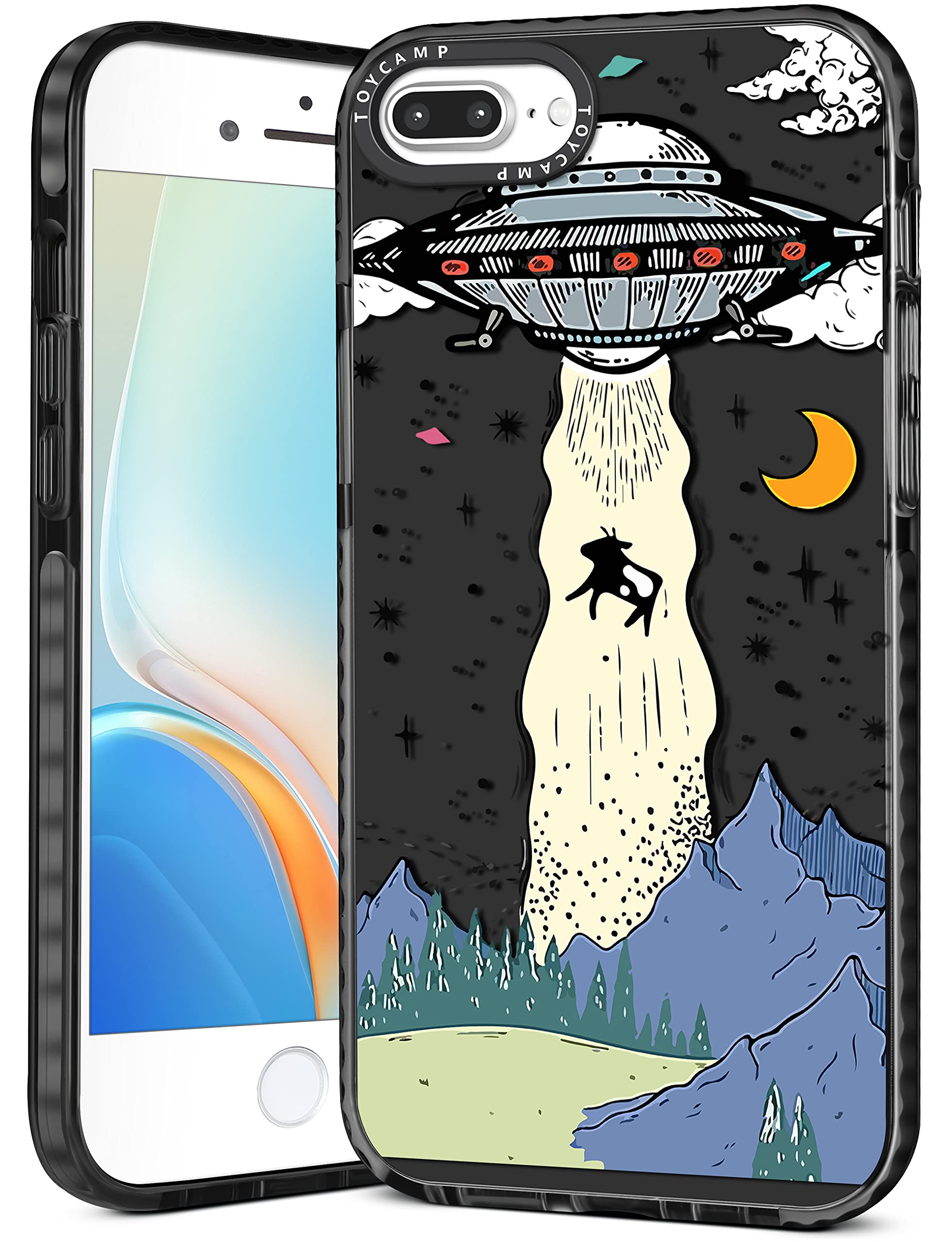 Toycamp for iPhone 8 Plus/7 Plus/6S Plus/6 Plus Case, UFO Cool Cartoon Design for Men Boys Girls Teens Cute Case, (5.5 Inch), Black