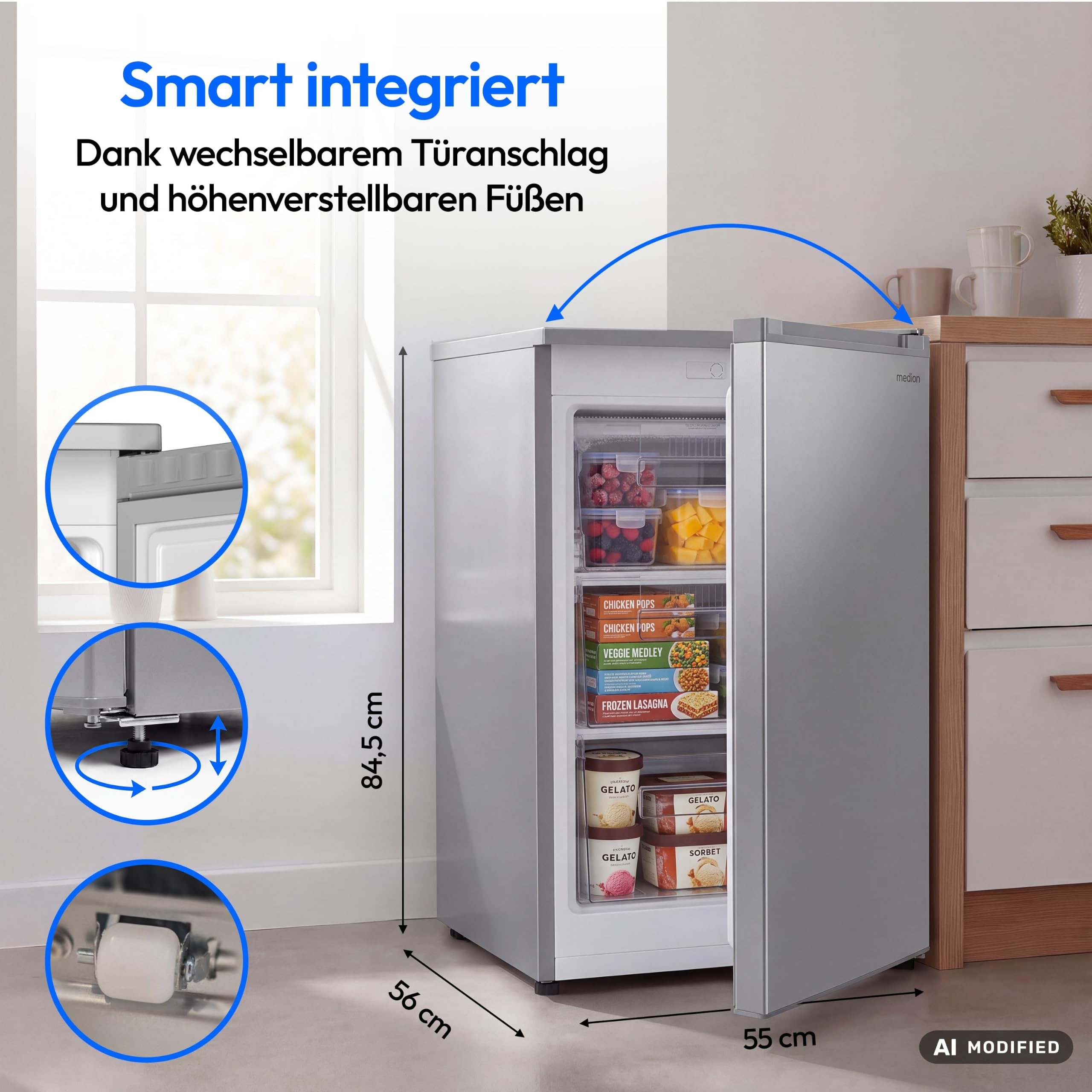 MEDION Gefrierschrank 85 Liter, 3 Türfächer - MD370018 - silber