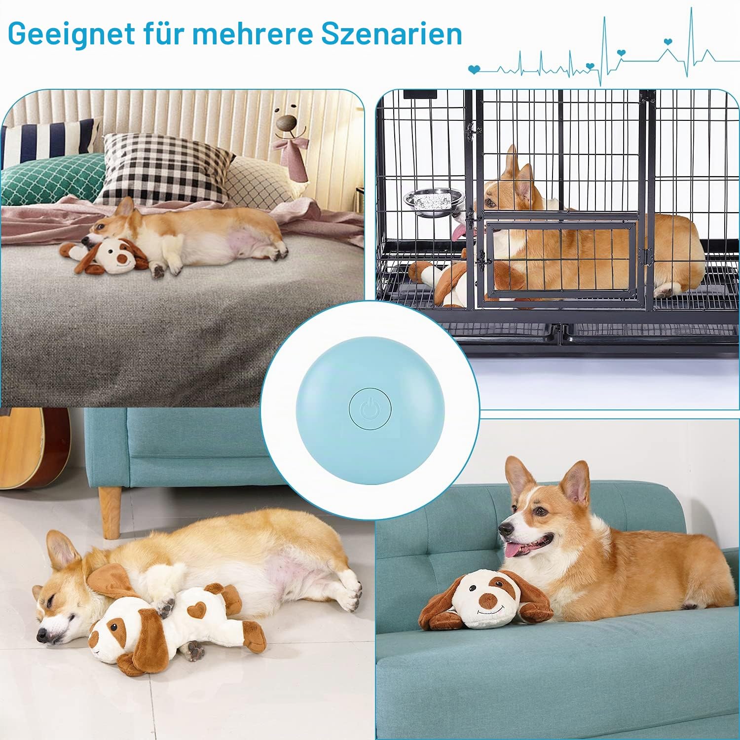 WEOK Heartbeat Welpe Plüsch Hundespielzeug, Welpe Herzschlag Stofftier für Hunde Angst Linderung Verhalten Hilfe Spielzeug (White + small)
