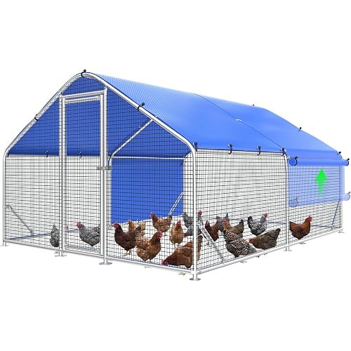 Sino Luban Metal Large Chicken Coop Run with Small Mesh Hardware Cloth for 20 Chickens/Ducks, Chicken Runs for Yard with Waterproof Cover, Chicken Enclosure Pen Outdoor, Walk-in Poultry Cage
