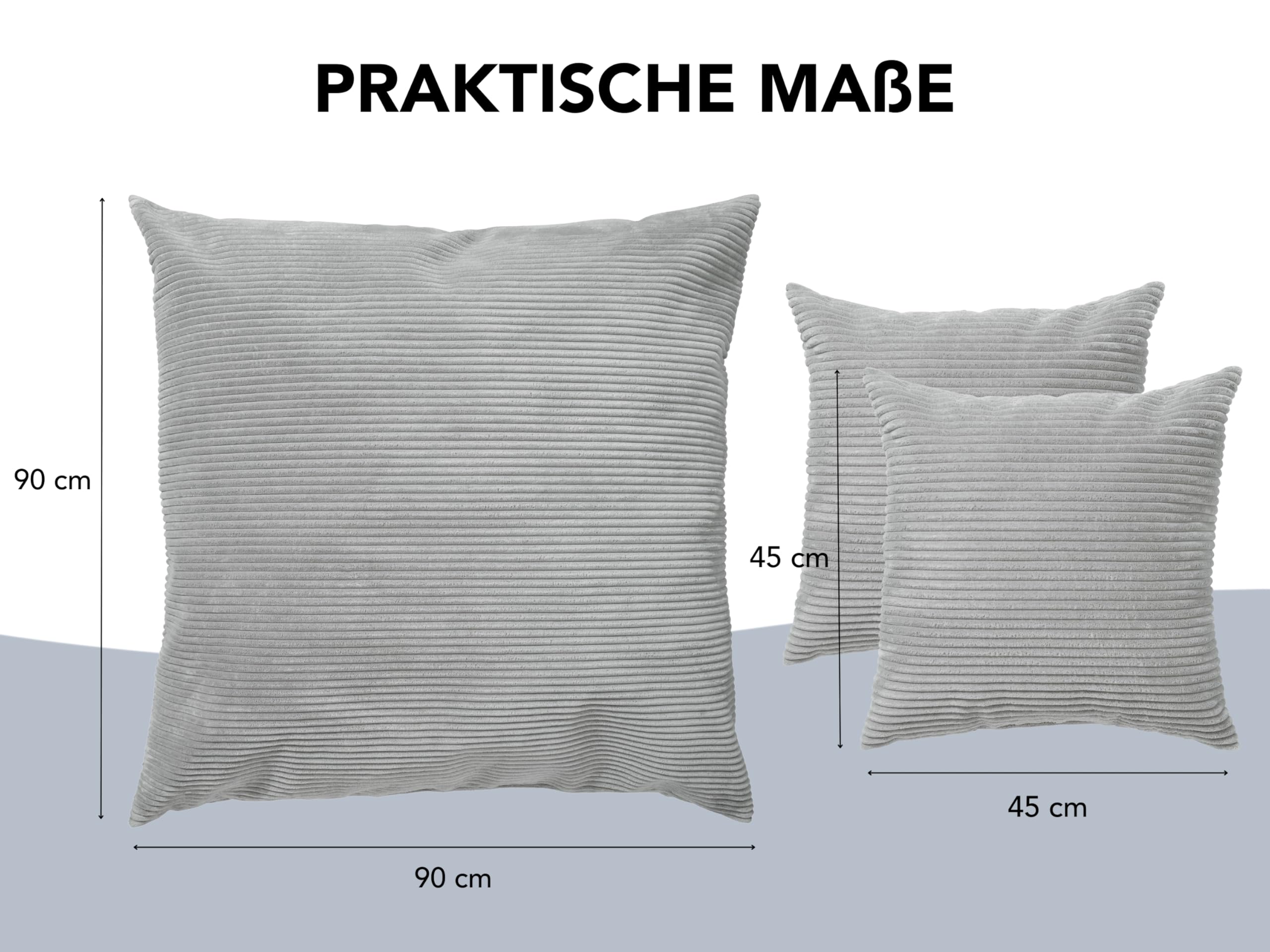 XDREAM XXL Sofakissen aus Cord inkl. kleinem Sofakissen | Gemütliches Sofakissen mit Cord | Liegekissen oder Bodenkissen in Grau | XXL Kissen 90 x 90 cm + 2 Sofakissen 45 x 45 cm